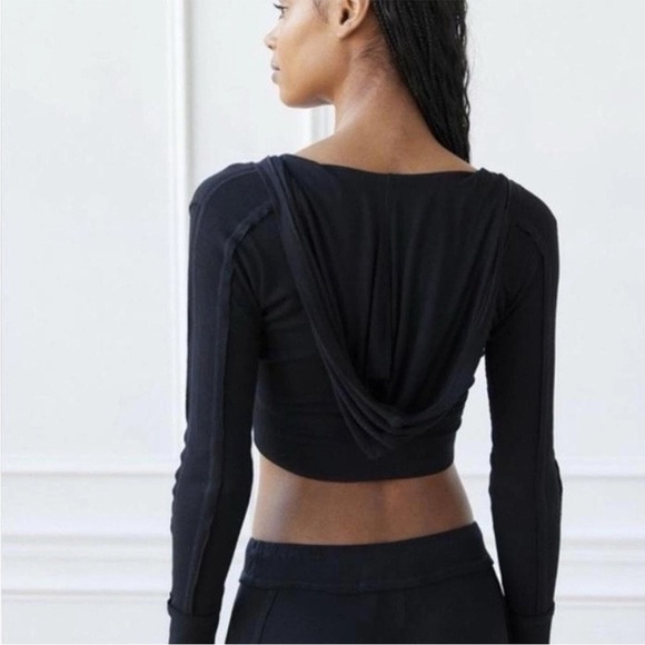 Free People Out From Under Sweet Dreams Hooded Cropped Top Size Small Black. 13 - Picture 5 of 9